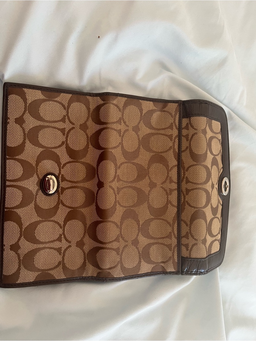 Coach Brown and Tan Signature Canvas Turnlock Clutch Wallet - Picture 8 of 10